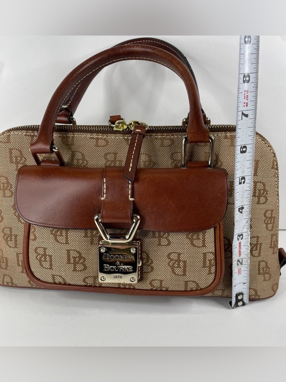 Dooney & Bourke Tan Logo Satchel with Brown Leather Accents - Picture 10 of 11